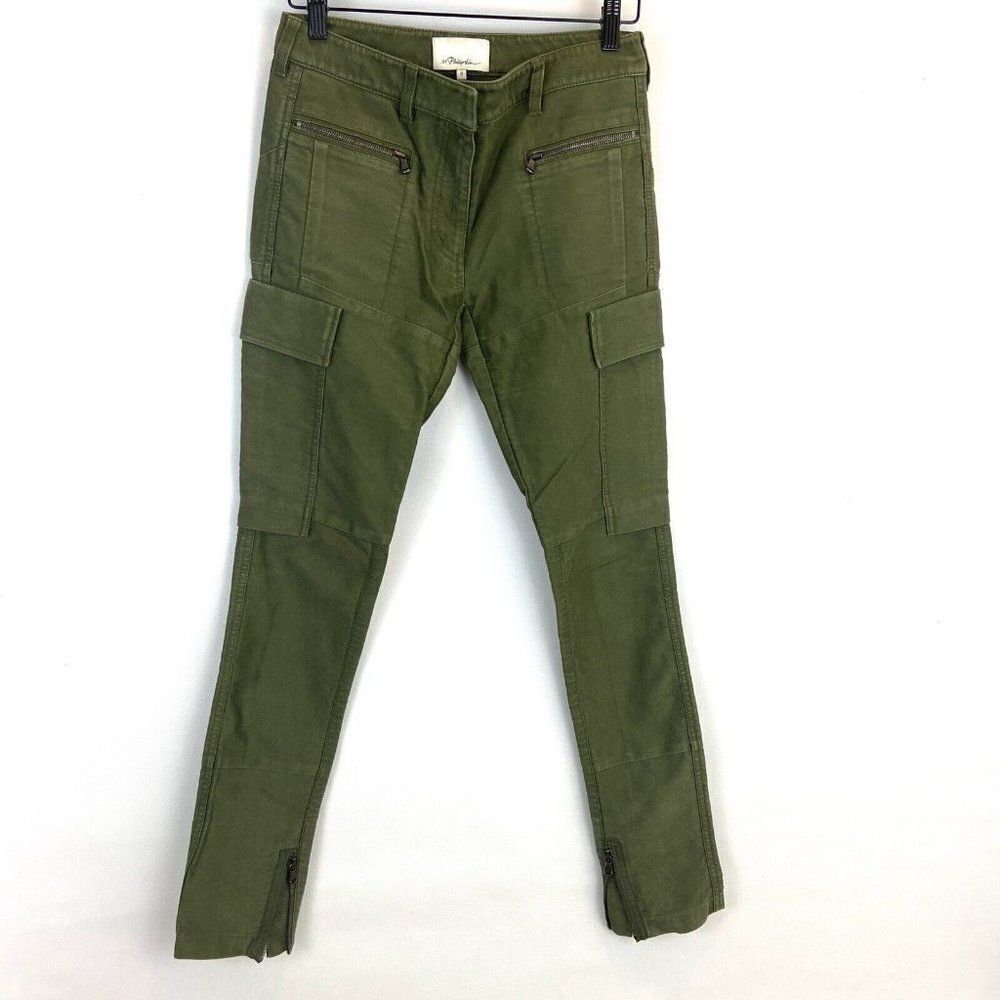 3.1 Phillip Lim olive green Cotton fitted cargo‎ pants 0